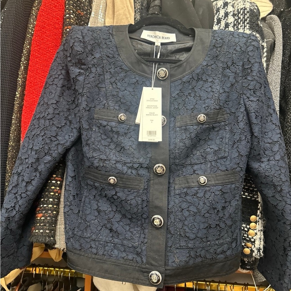 Veronica Beard Midnight Ferazia Blue and Black Lace Blazer